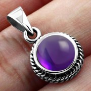 Amethyst Stone Round Silver Pendant, p115
